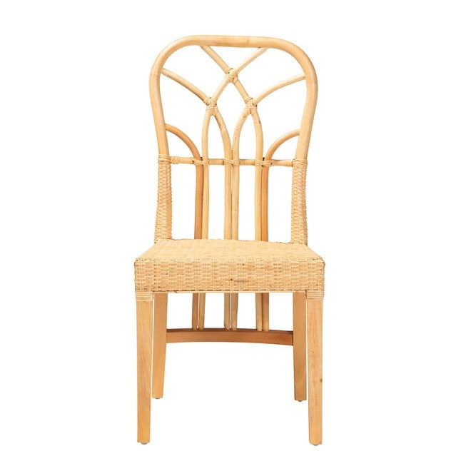 Monaco Modern Bohemian Oak Brown Finished Mahogany Wood And Natural Rattan Dining Chair, , on-hover image number 1