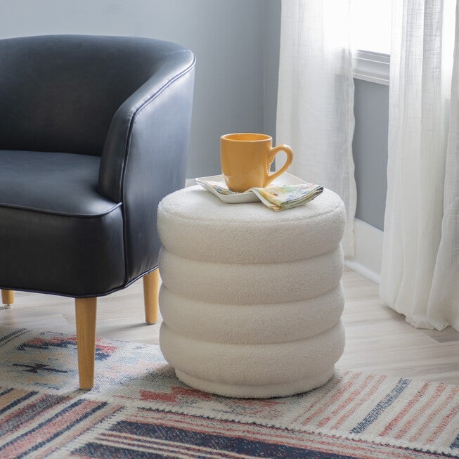 Kathy White Sherpa Round Ottoman Ottomans, , alternate image number null