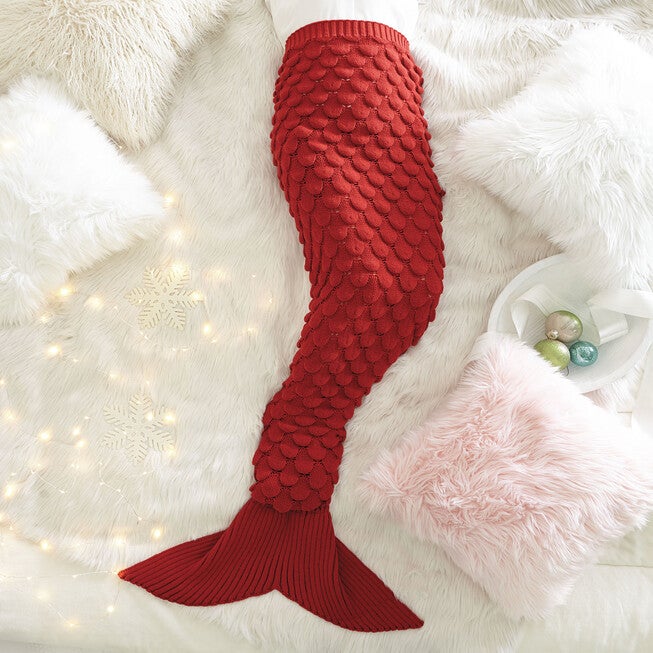 Metallic Mermaid Blanket , RED, hi-res image number null