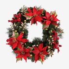 Pre-Lit Poinsettia Wreath, RED, hi-res image number null