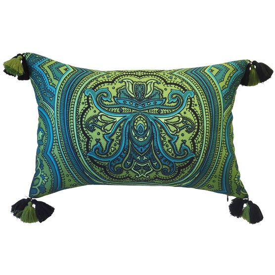 Edie @ Home Indoor/Outdoor Arabesque Watercolor Paisley Decorative Throw Pillow 14X21, Green Multi, GREEN MULTI, hi-res image number null
