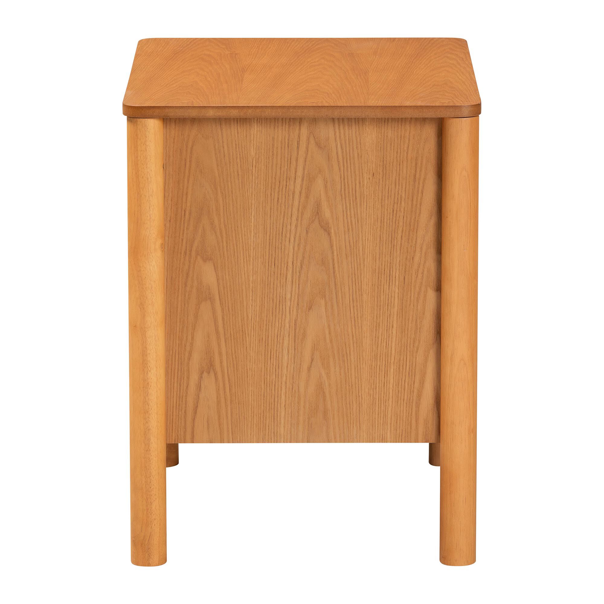 Jenn Golden Brown Wood Japandi 2-Drawer Nightstand with Distressed-Finished Rattan, BROWN, alternate image number 4