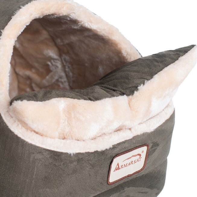 Faux Fur, Faux Suede Pet Cat Dog Cave Pet Bed, Beige/Laurel Green, , alternate image number null