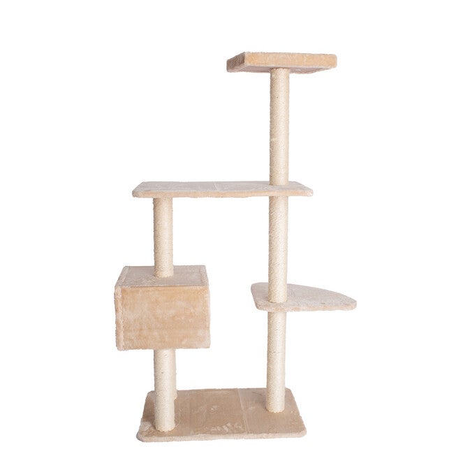 Gleepet 57 inches Beige Real Wood Cat Tree With Playhouse And Perch, , alternate image number null