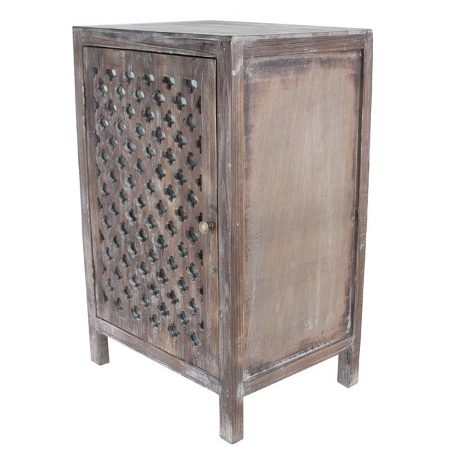Distressed Quatrefoil End Table with Mirror Accent, DISTRESSED GRAY, hi-res image number null