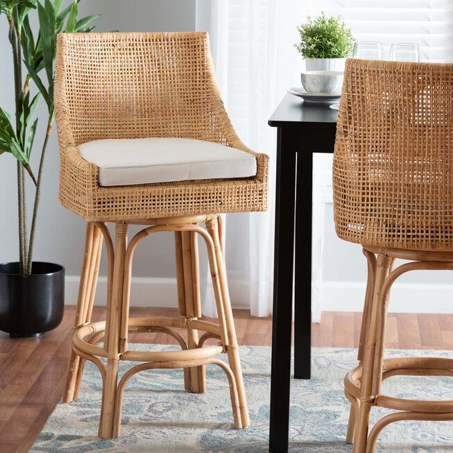 Bella Modern Bohemian Natural Brown Rattan Bar Stool, , alternate image number 6