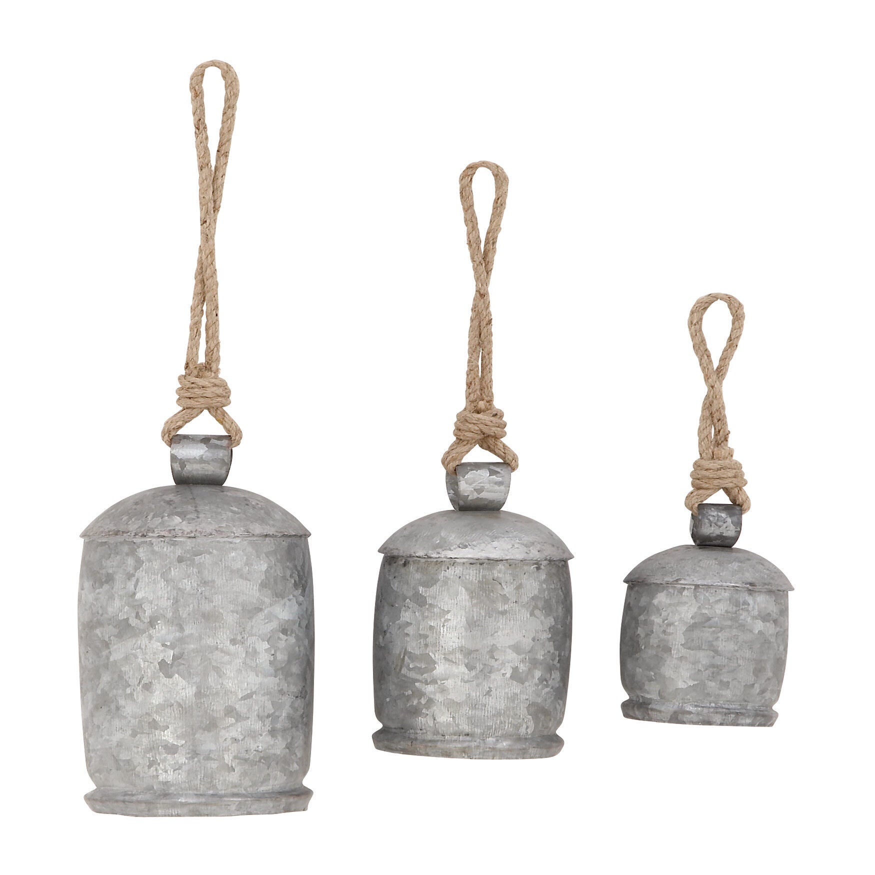 Set Of 3 Grey Metal Rustic Windchime, GREY, hi-res image number 0