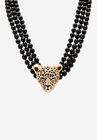 Gold Tone Leopard Beaded Collar Necklace (49mm), Crystal, 20" plus 2", GOLD, hi-res image number null