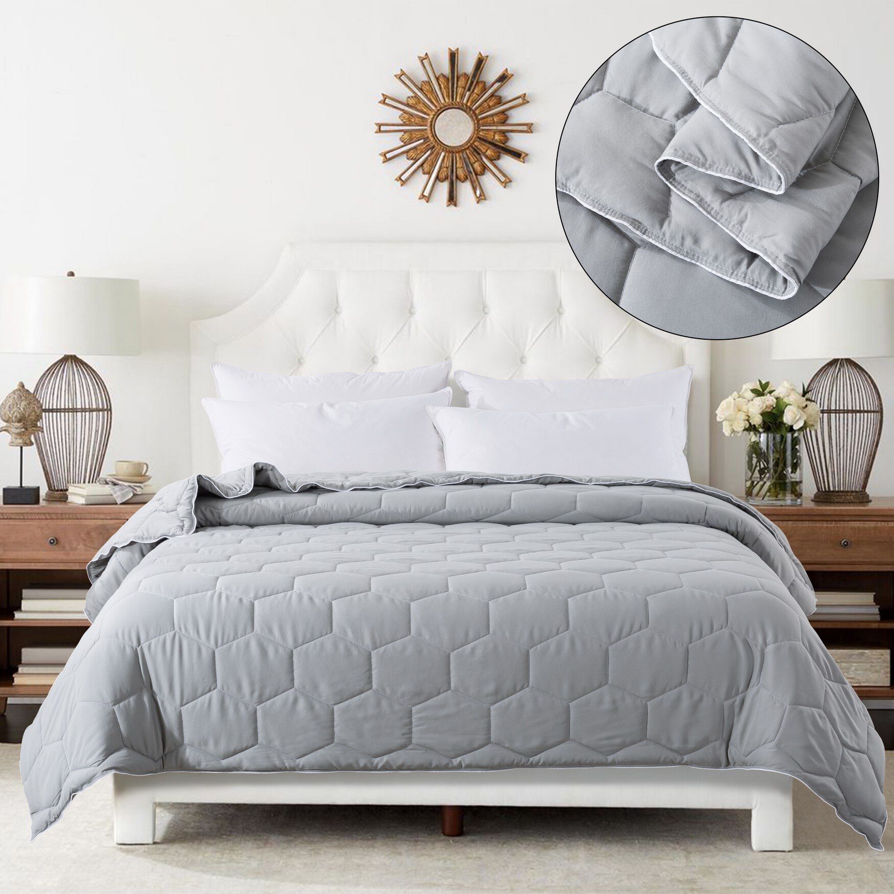 Honeycomb Down Alternative Blanket, Gray/ White, , alternate image number 7