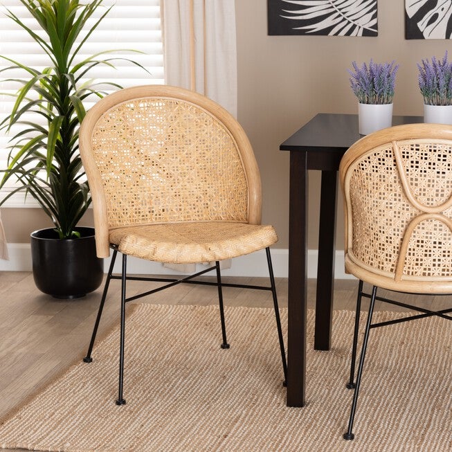 Lisa Modern Bohemian Natural Brown Rattan And Black Metal Dining Chair, , alternate image number 7
