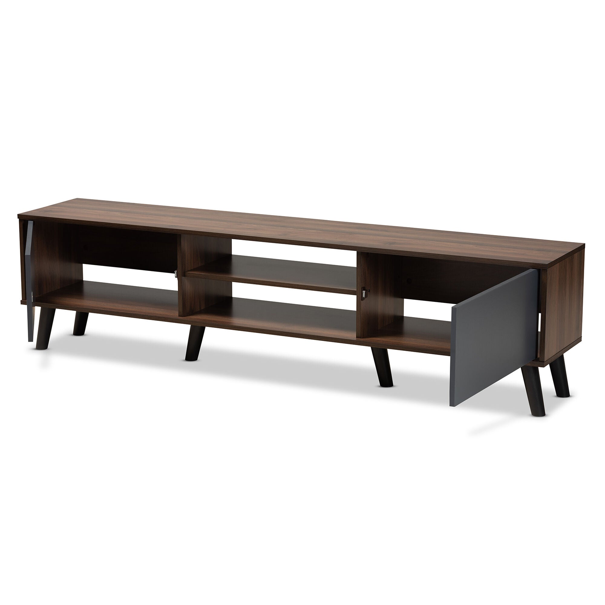 Clapton Modern and Contemporary Multi-Tone Grey and Walnut Brown Finished Wood TV Stand, GREY, alternate image number 2