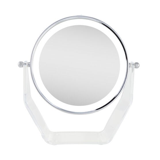 Two-Sided LED Lighted Vanity Swivel Mirror in Acrylic Base, 8X/1X, CHROME, hi-res image number null