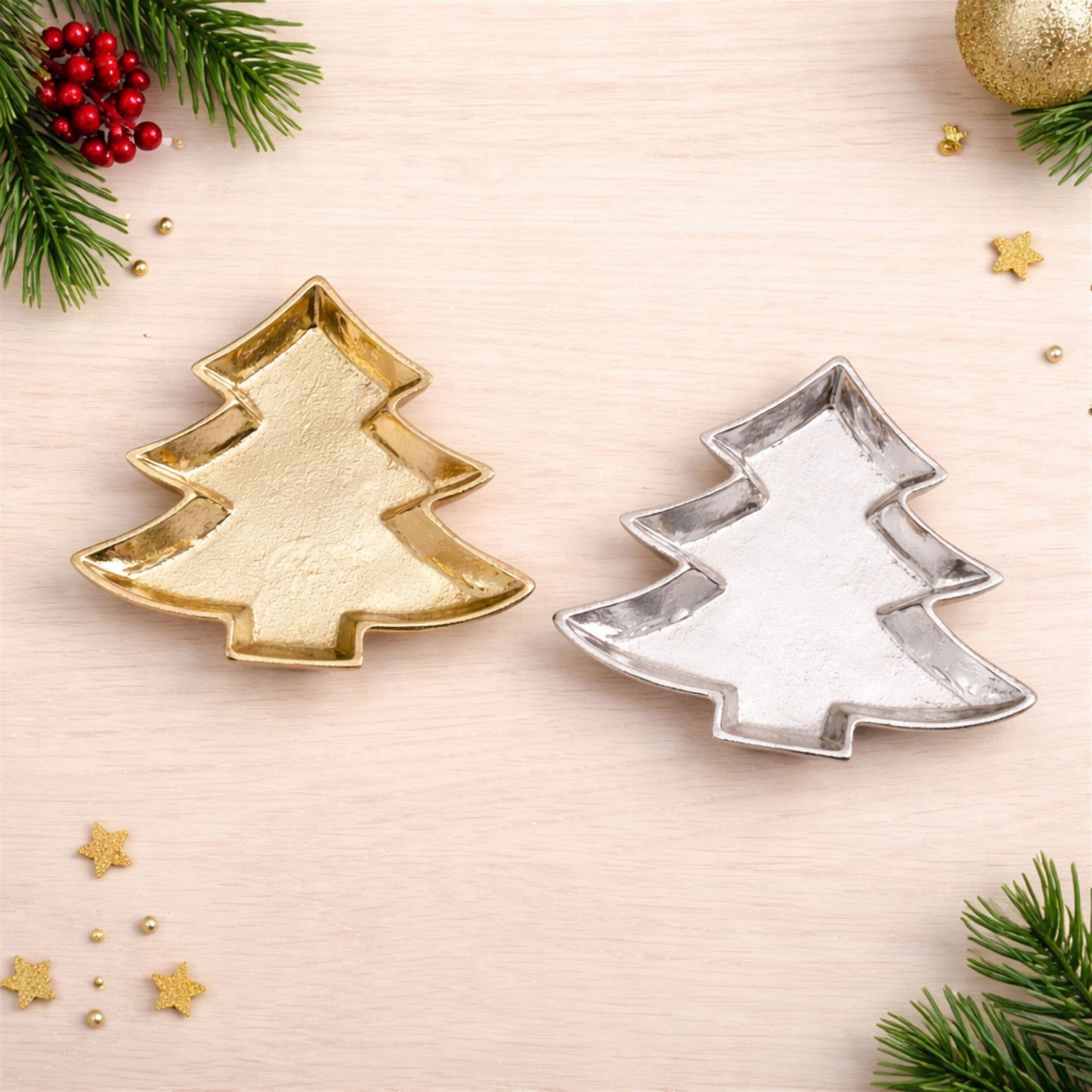 Metal Pine Tree Trinket Tray (Set of 2), GOLD, alternate image number 2
