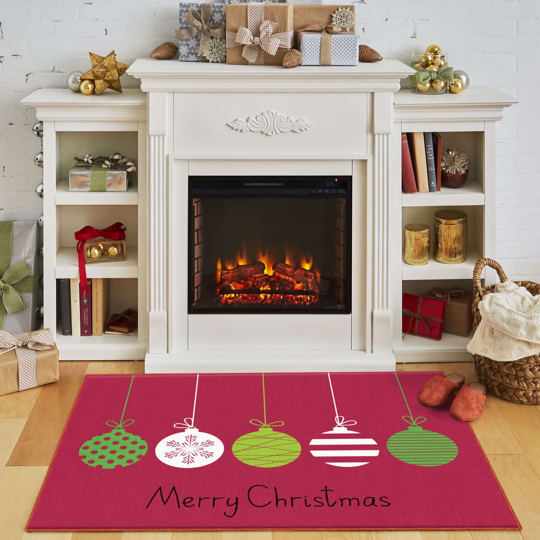 Merry Ornaments Red Kitchen Rug, , alternate image number 5