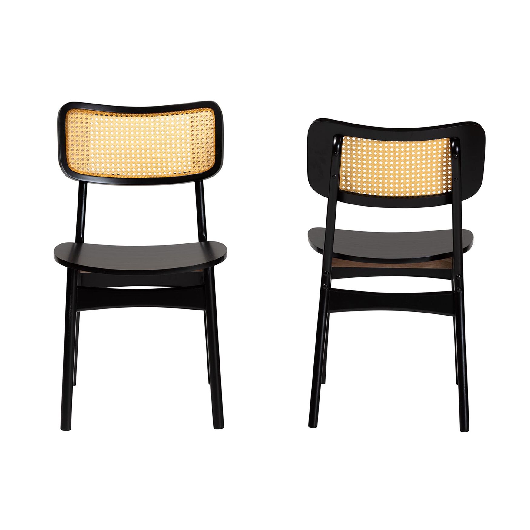 Tafari Mid-Century Modern Walnut Brown Finished Wood and Rattan 2-Piece Dining Chair Set, , on-hover image number 1