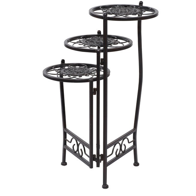 Set Of 3 Brown Metal Traditional Plantstand, , alternate image number null