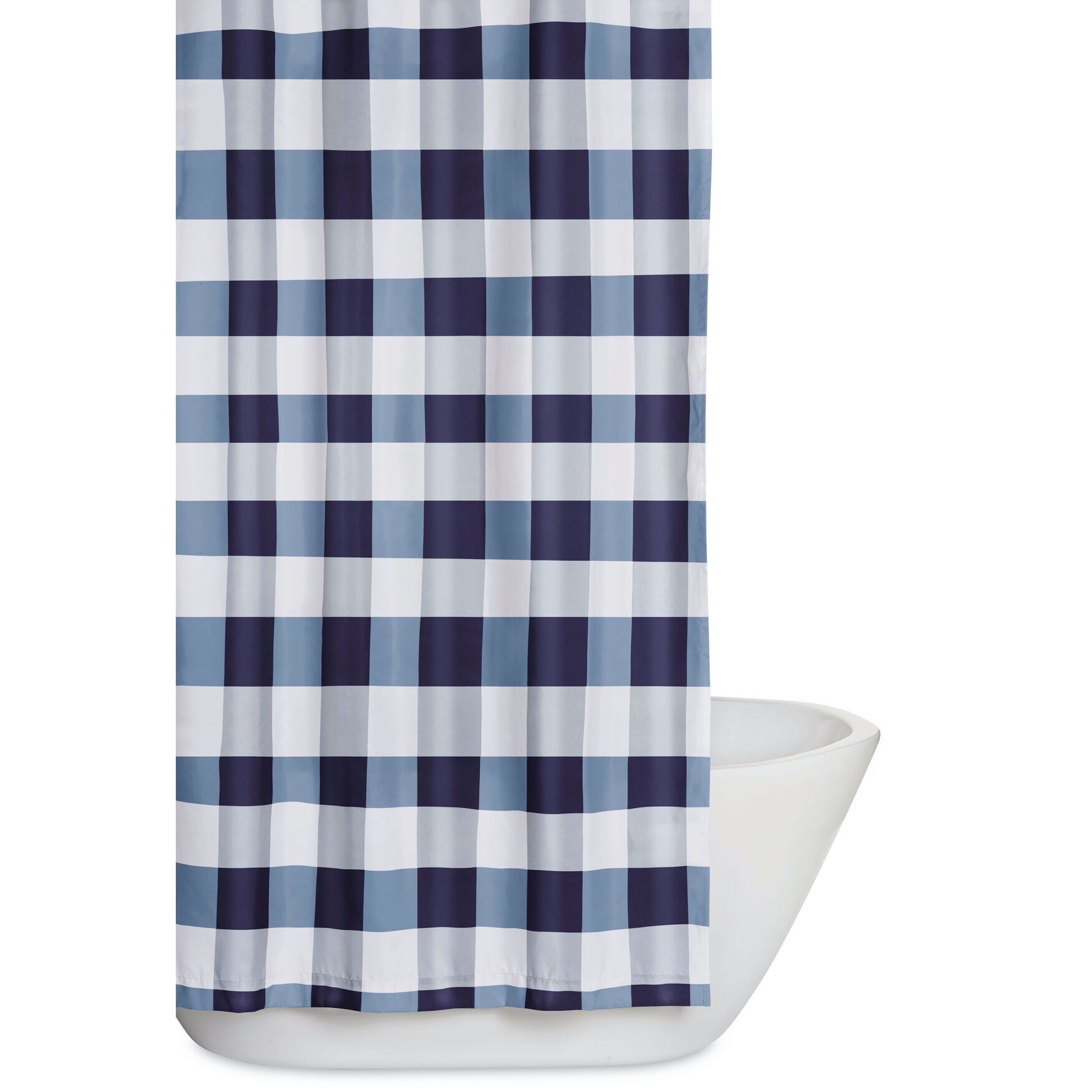 Everyday Buffalo Plaid Shower Curtain, NAVY WHITE, hi-res image number 0