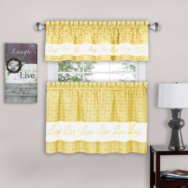 Live, Love, Laugh Window Curtain Tier Pair and Valance Set - 58x36, , alternate image number null