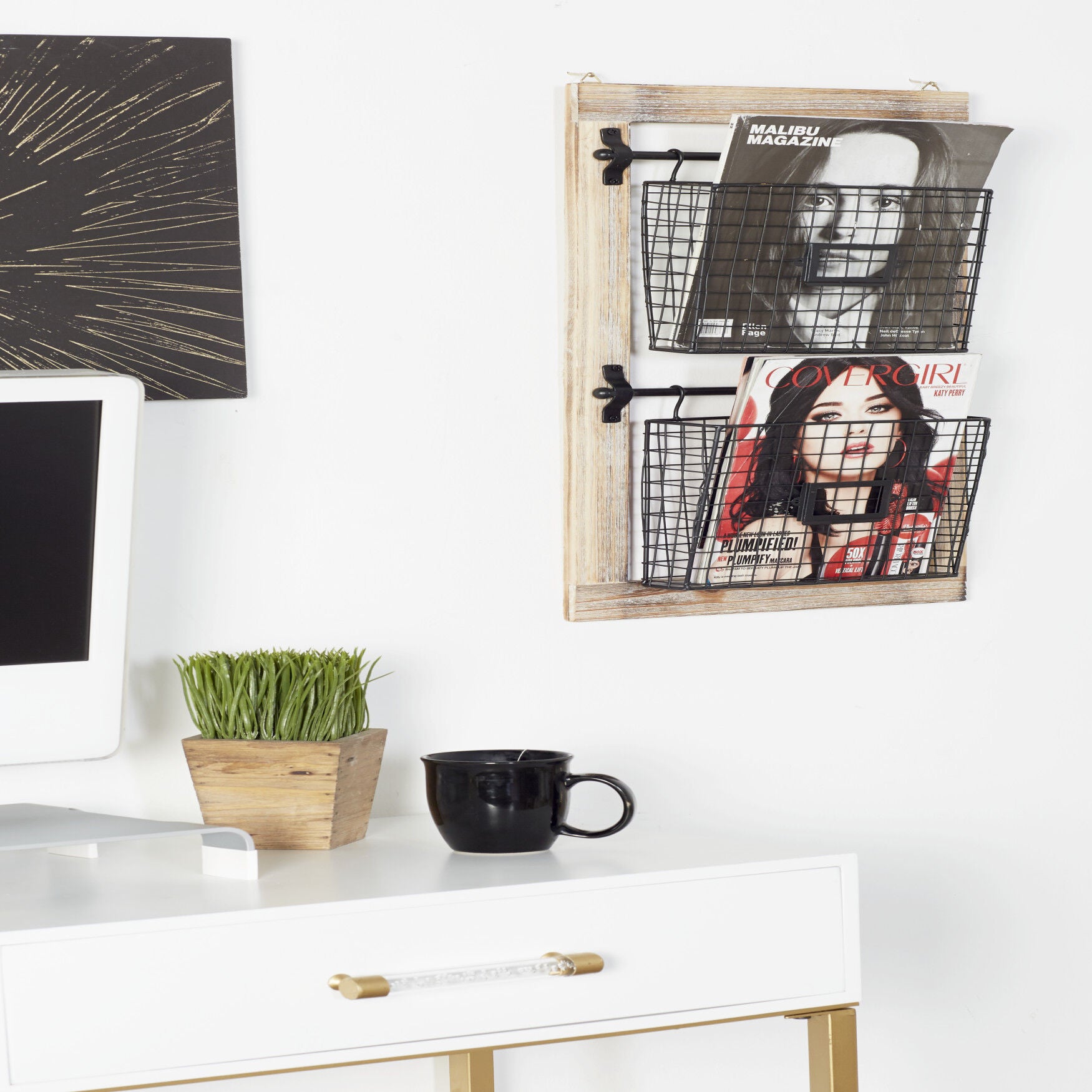Black Metal Farmhouse Magazine Rack Holder Magazine Rack Holder, , alternate image number 6