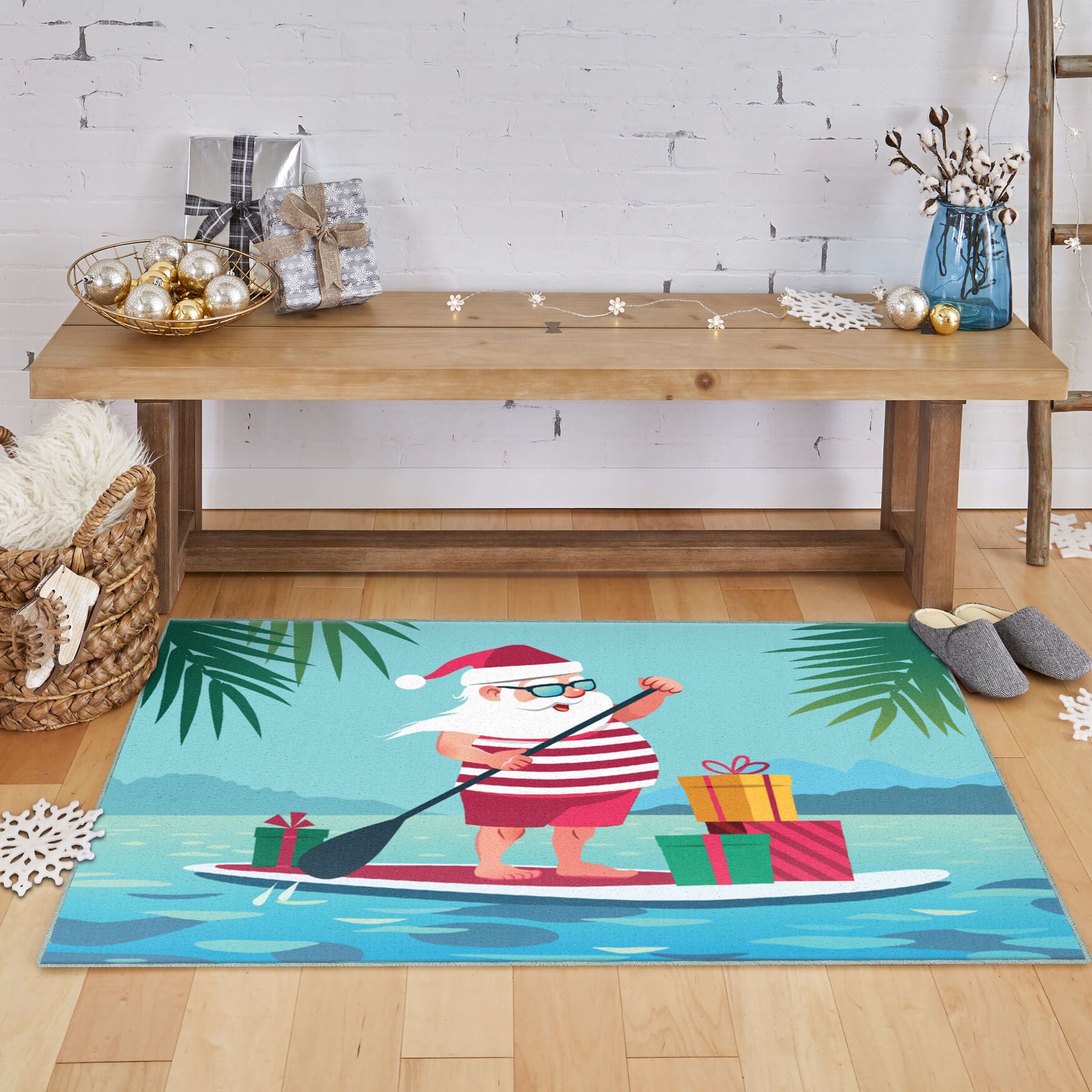 Paddleboard Santa Multi Kitchen Rug, , alternate image number 3