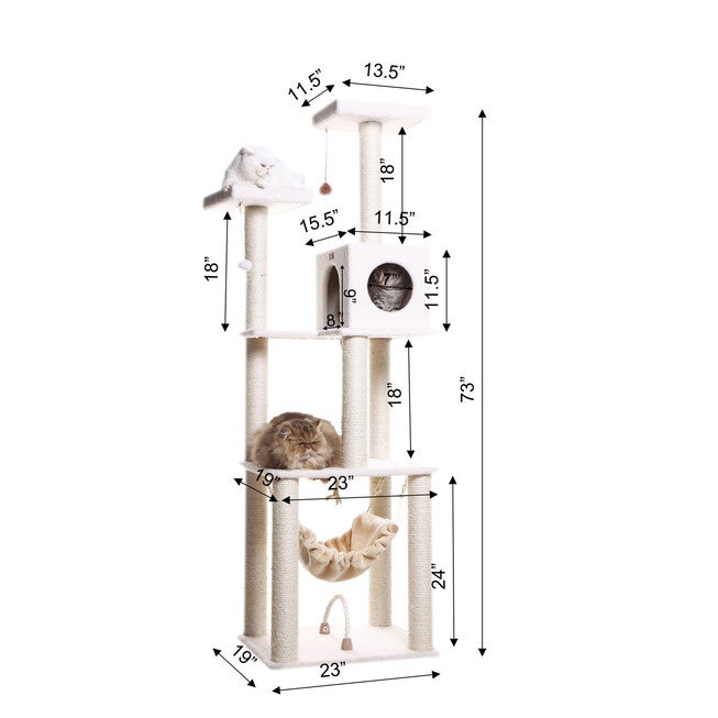 Classic 73 inches Real Wood Cat Tree Four Levels With Swing, Hammock, Condo, Perch, , alternate image number null