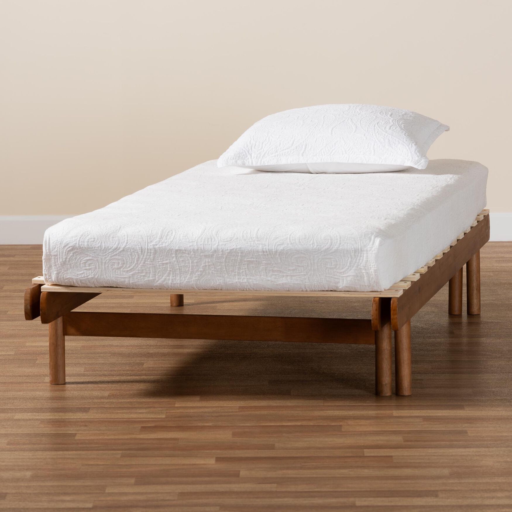 Bolivia Mid-Century Modern Walnut Brown Wood Expandable Twin To King Bed Frame, , alternate image number 9