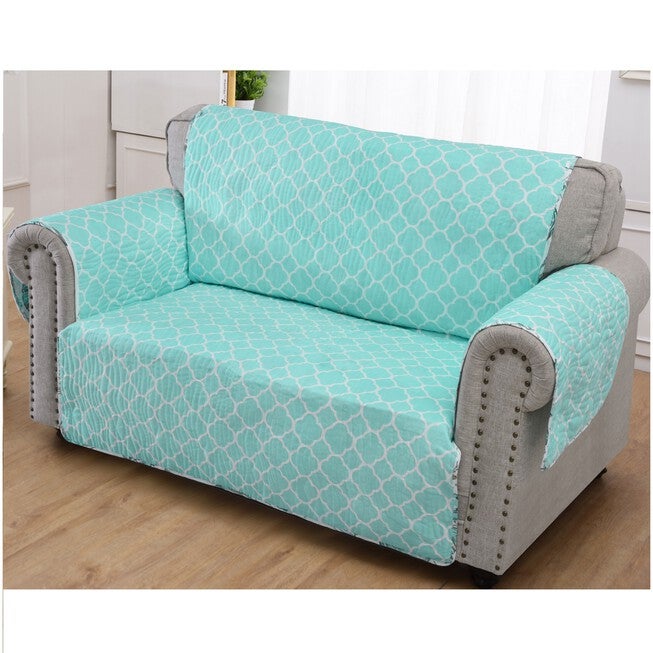 Cruz armchair furniture protector aqua lattice pattern with quilted edges