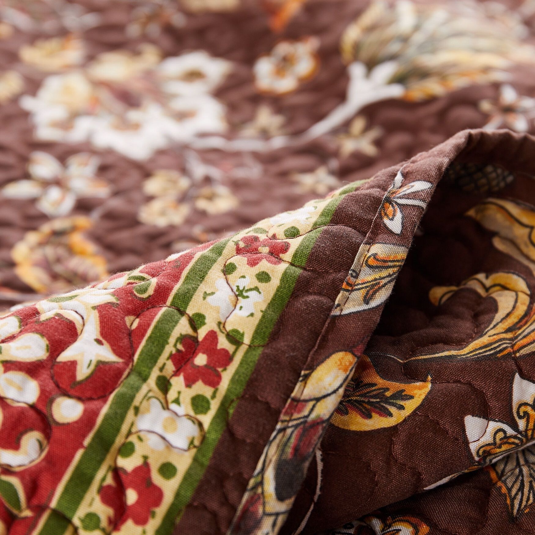 Audrey Boho Botanical Quilted Throw Blanket, Chocolate, , alternate image number 6