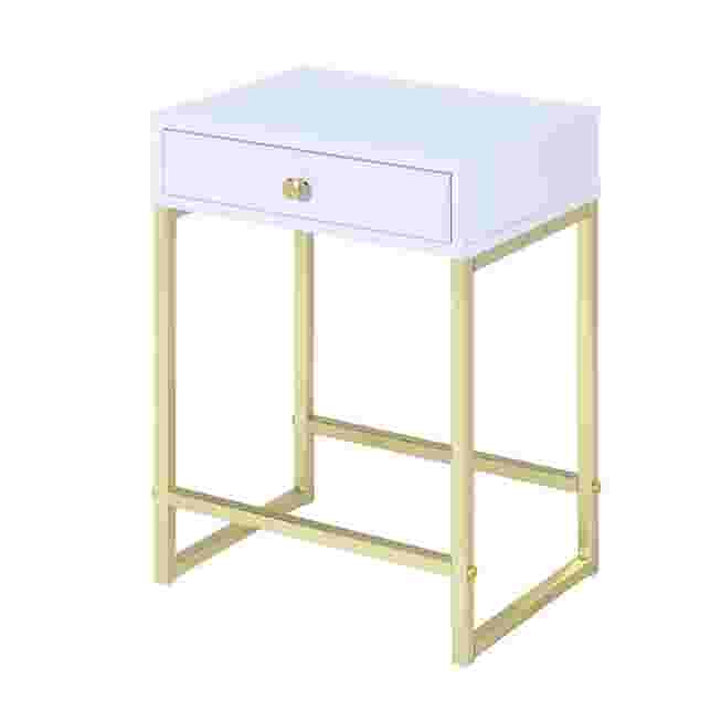 Pastel lavender accent table with gold legs