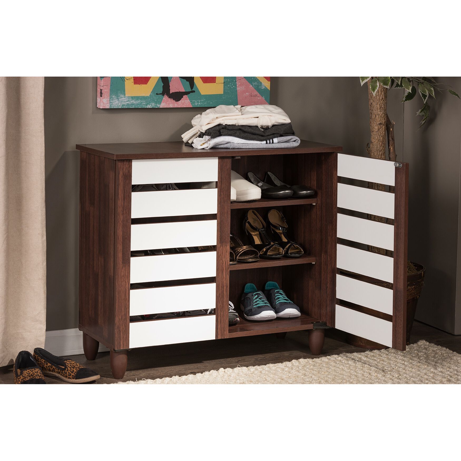 Gisela Oak and White 2-tone Shoe Cabinet With 2 Doors, , alternate image number 10