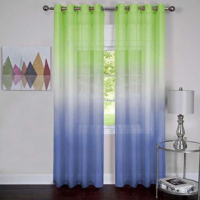Rainbow Single Grommet Window Curtain Panel, GREEN BLUE, hi-res image number null