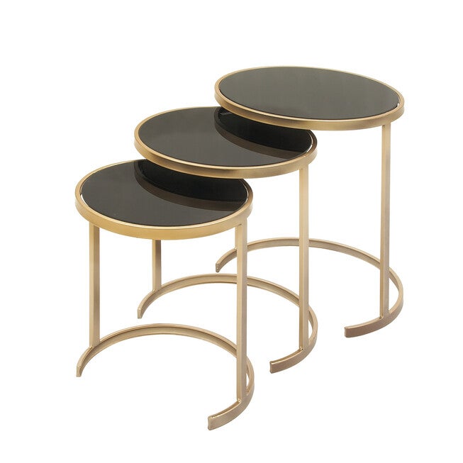 Set of 3 Gold Metal Traditional Accent Table, 21 inches, 19 inches, 17 inches, BLACK, hi-res image number 0