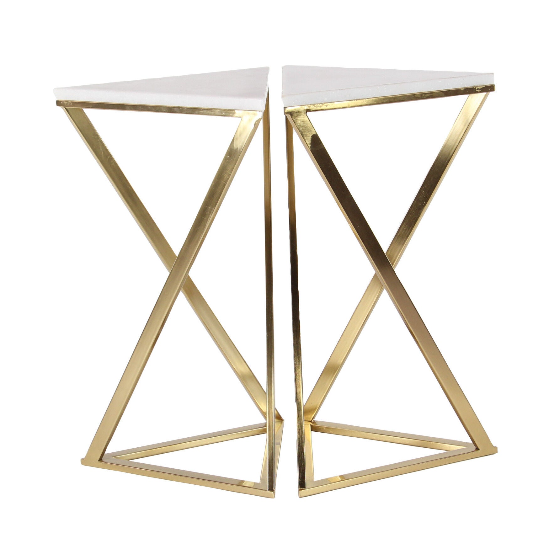 Set of 2 Gold Marble Contemporary Accent Table, 14 inches x 24 inches, WHITE, hi-res image number 0