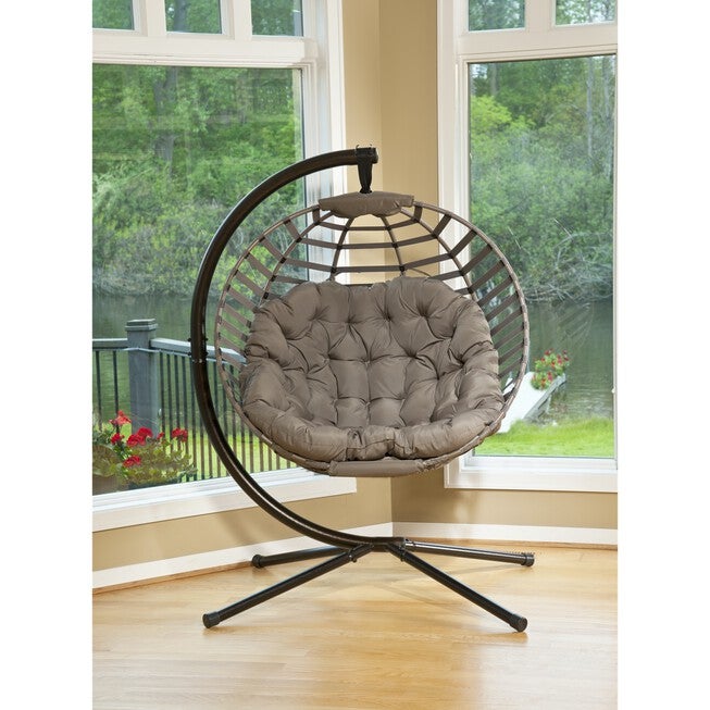 Modern Hanging Ball Chair with Stand, SAND, hi-res image number null