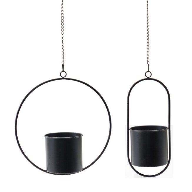 Modern Hanging Planter With Frame (Set Of 2), BLACK, hi-res image number 0