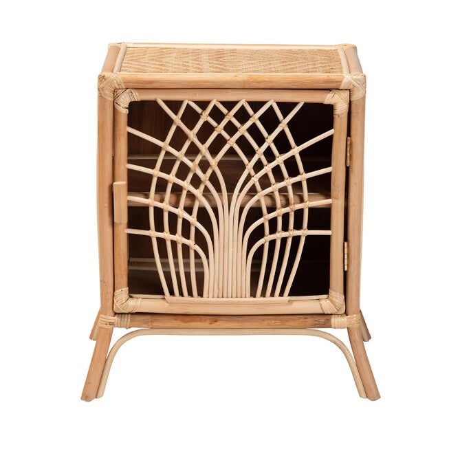 Danna Modern Bohemian Natural Brown Rattan Nightstand, , alternate image number null