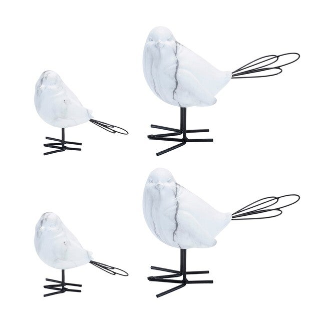 Marble Print Bird Figurine (Set of 2), WHITE GREY, alternate image number 4