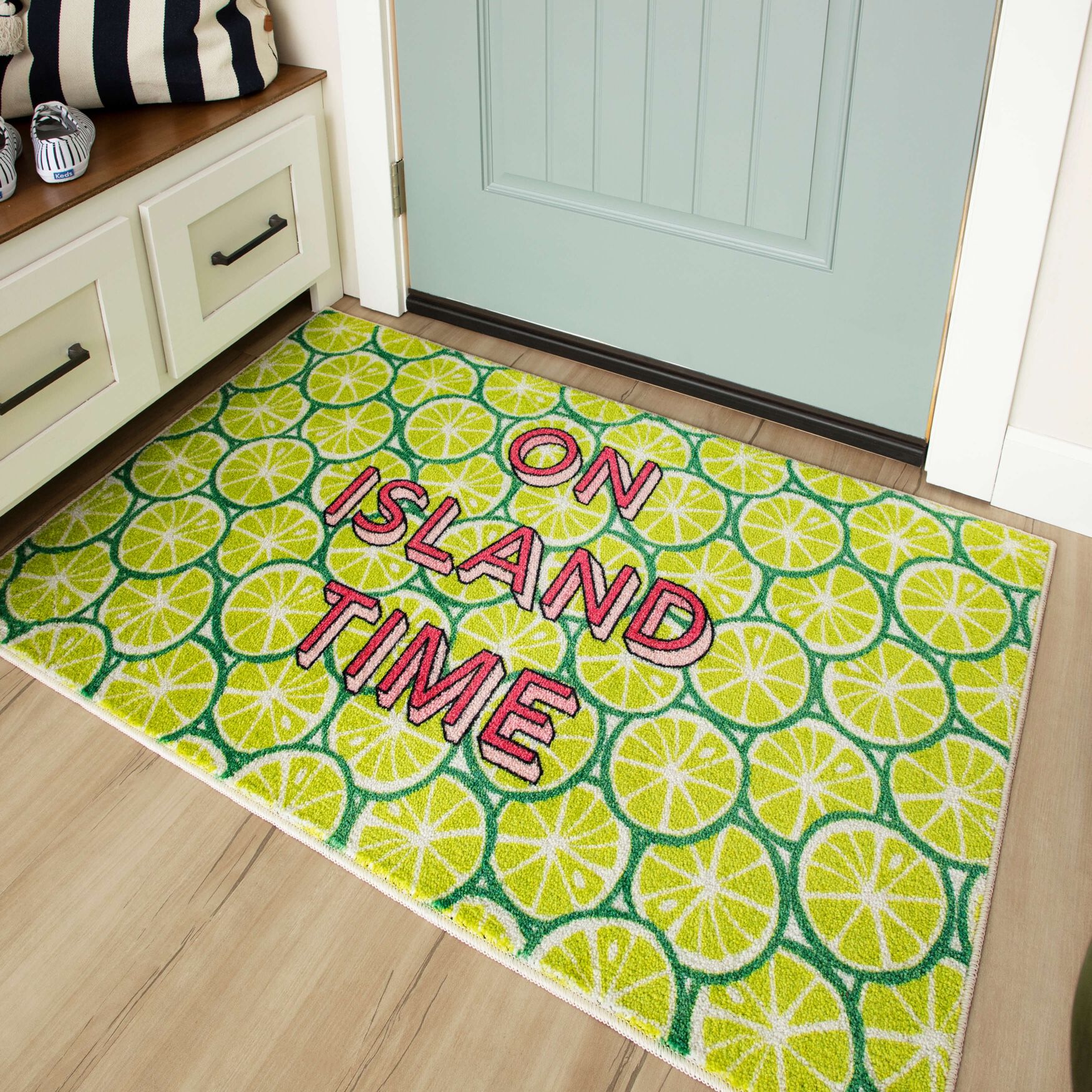 On Island Time Lime Green Kitchen Rug, , alternate image number 7