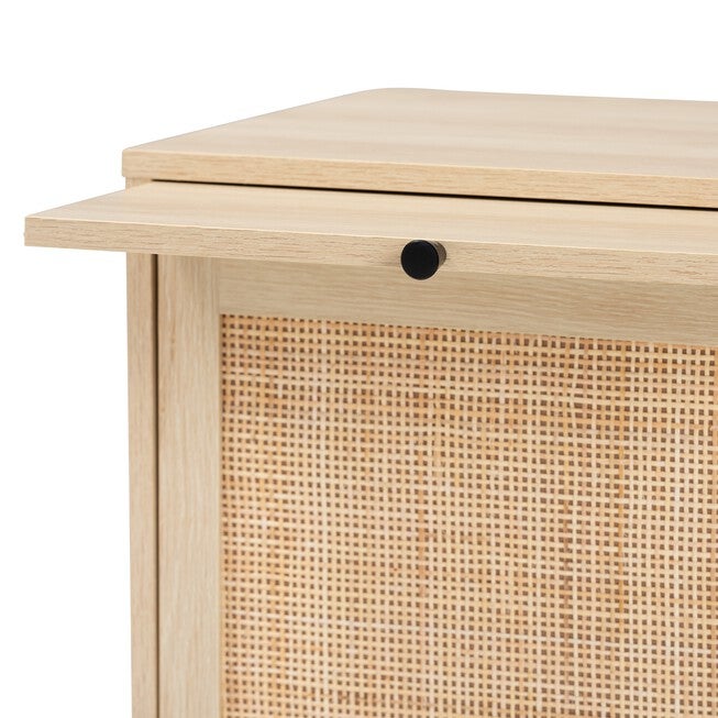 Caterina Mid-Century Modern Transitional Natural Brown Finished Wood And Natural Rattan 1-Door Nightstand With Pull-Out Shelf, , alternate image number 4