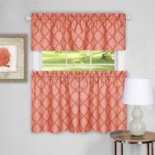 Colby Window Curtain Tier Pair and Valance Set, ORANGE, hi-res image number 0