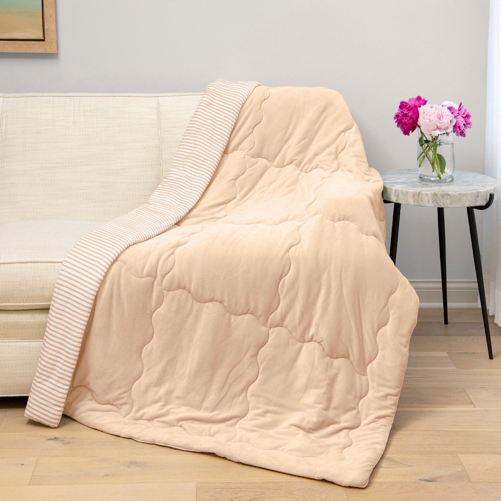 HGTV All Seasons Cooling Throw, BEIGE STRIPE, hi-res image number 0