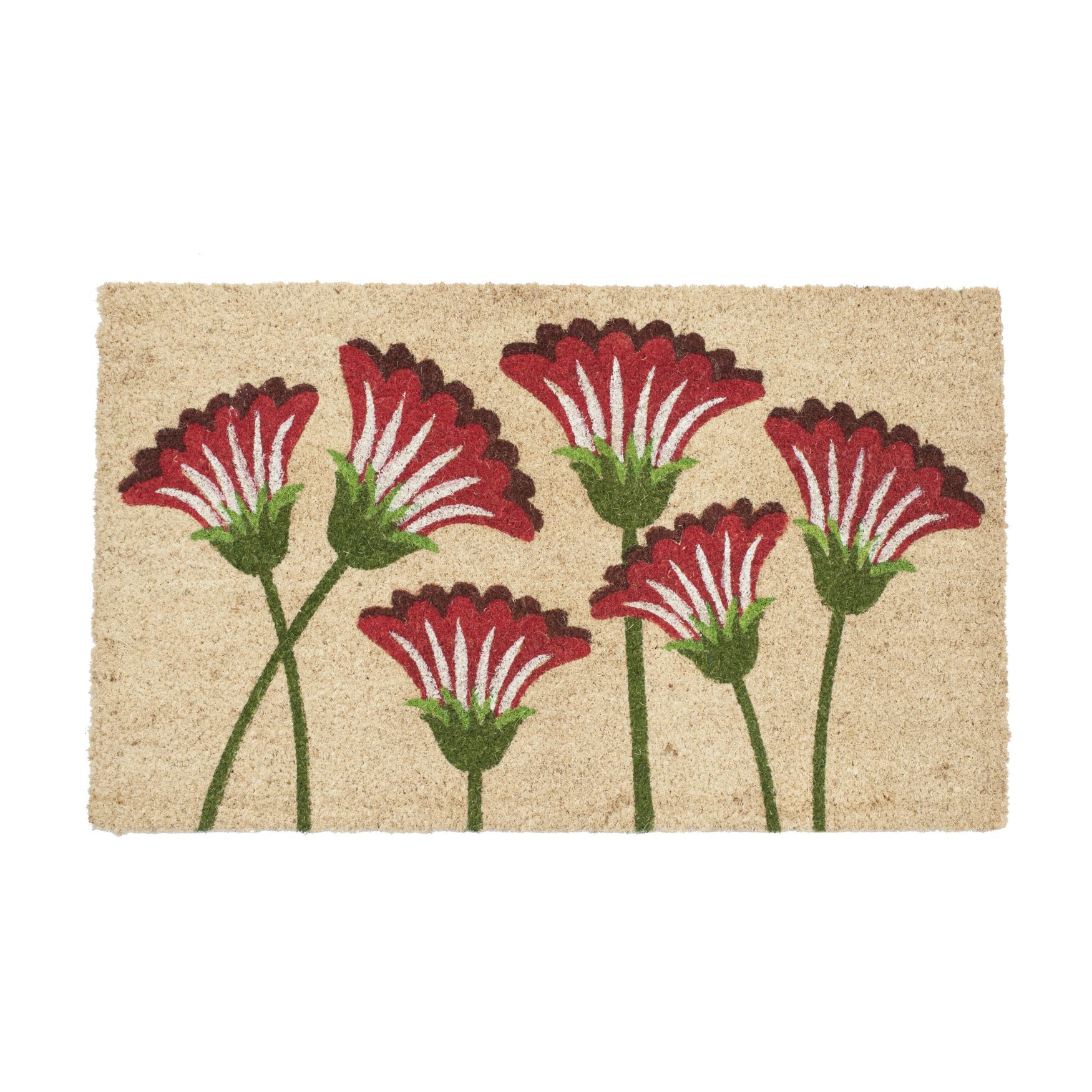 Red Floral With Green Stems Coir Mat With Vinyl Backing Floor Coverings, MULTI, hi-res image number 0