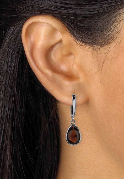 Sterling Silver Drop Earrings Pear Cut Simulated Birthstones, , alternate image number null