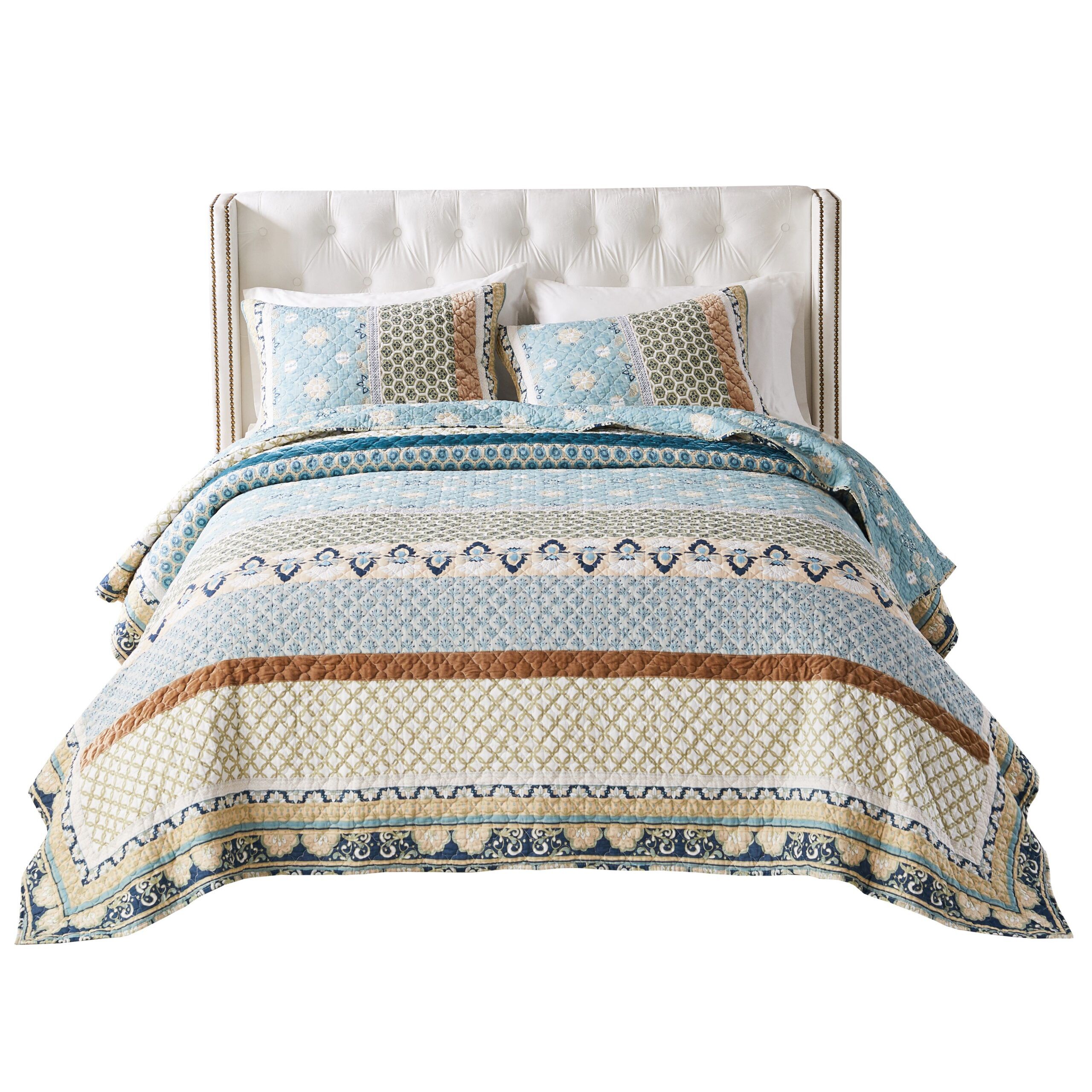 Thalia Bohemian Floral 100% Cotton Quilt Set, BLUE, alternate image number 6