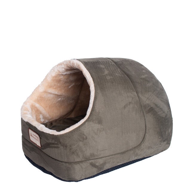 Faux Fur, Faux Suede Pet Cat Dog Cave Pet Bed, Beige/Laurel Green, , alternate image number null