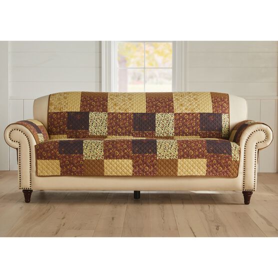 Printed Faux Patchwork Sofa Protector, BROWN GOLD, hi-res image number null