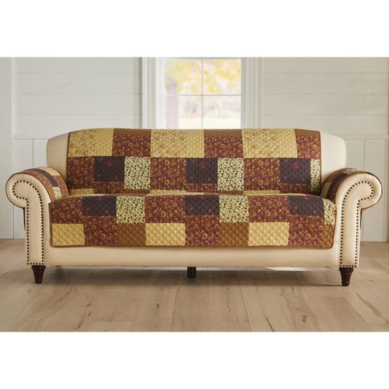 Printed Faux Patchwork Sofa Protector, BROWN GOLD, hi-res image number null