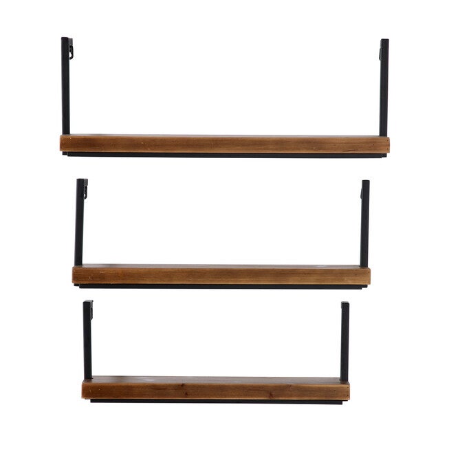Set Of 3 Brown Wood Industrial Wall Shelf Wall Shelf, , alternate image number 2