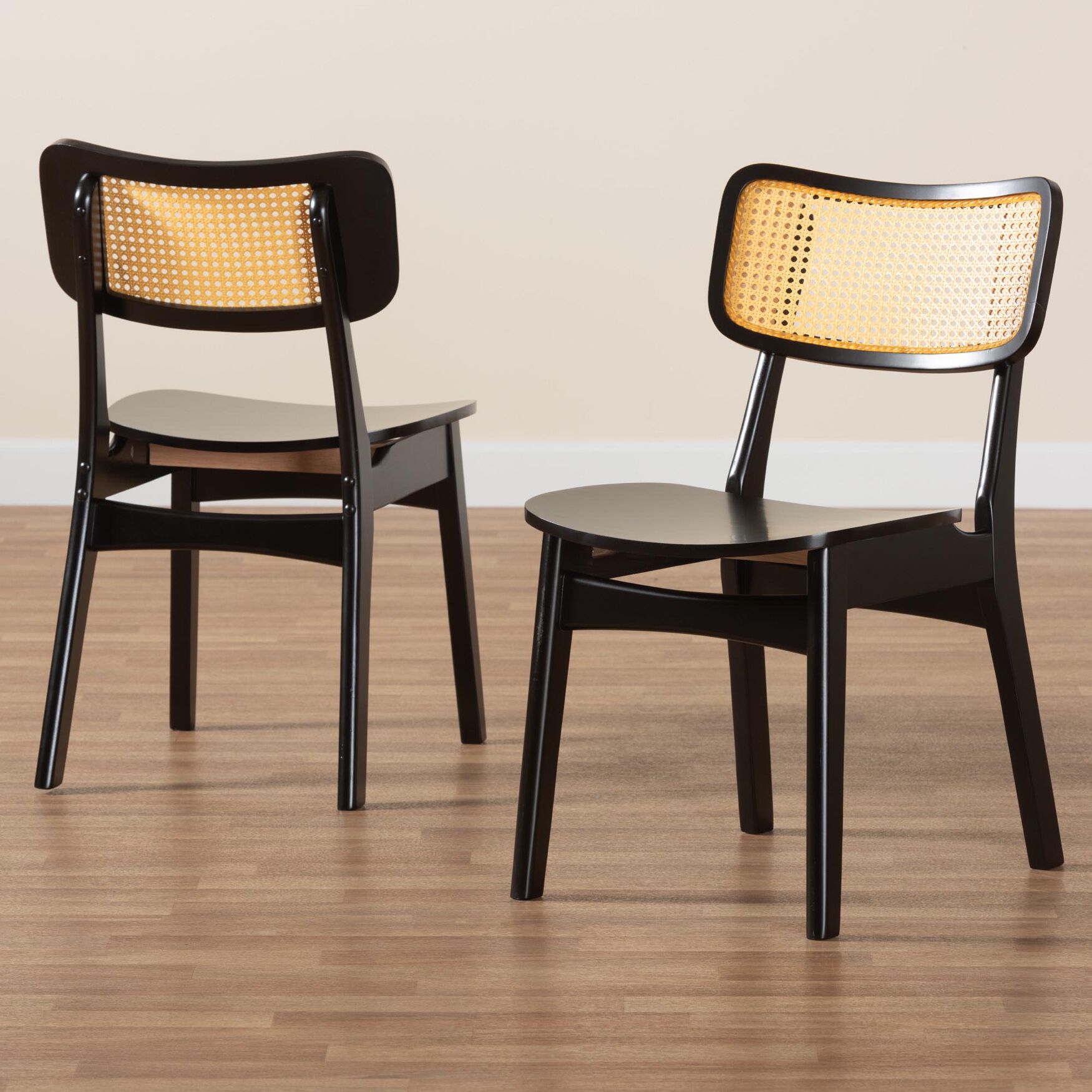 Tafari Mid-Century Modern Walnut Brown Finished Wood and Rattan 2-Piece Dining Chair Set, , alternate image number 18