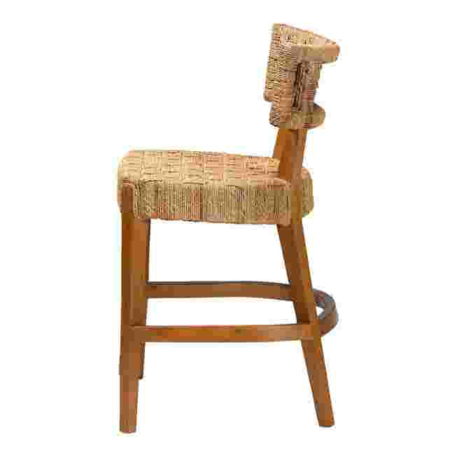 Side view of wooden counter stool highlighting legs and footrest